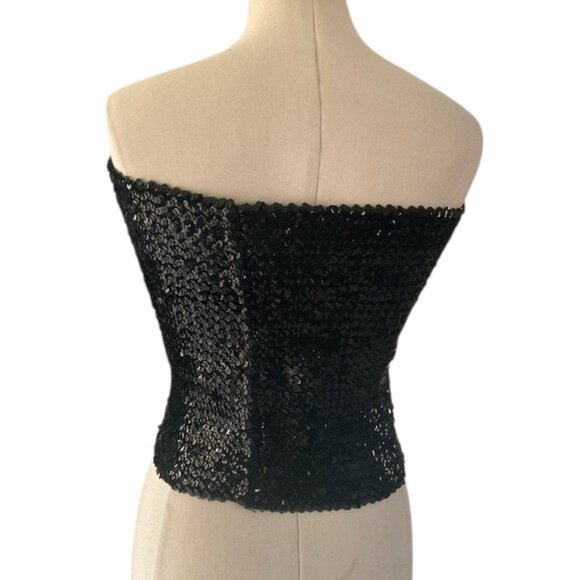 Black Sequin Tube Top – Vintage Y2K Stretch Bandeau - Picture 2 of 4